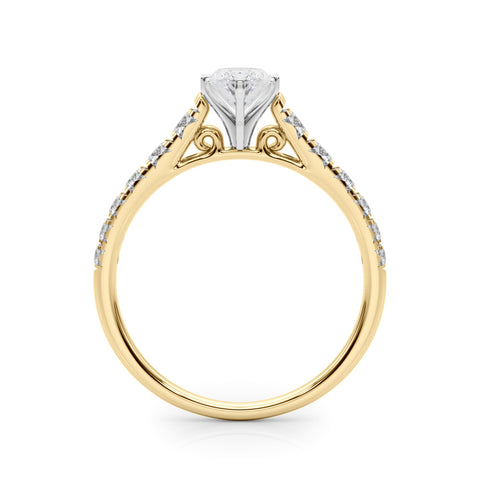 Yellow gold Marquise Cut Diamond Solitaire with Pave Band and Four-Prong Setting 2