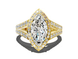 Yellow gold Marquise Cut Diamond Split Shank Halo Ring with Four-Prong Setting_67