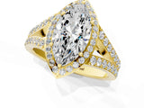 Yellow gold Marquise Cut Diamond Split Shank Halo Ring with Four-Prong Setting_68