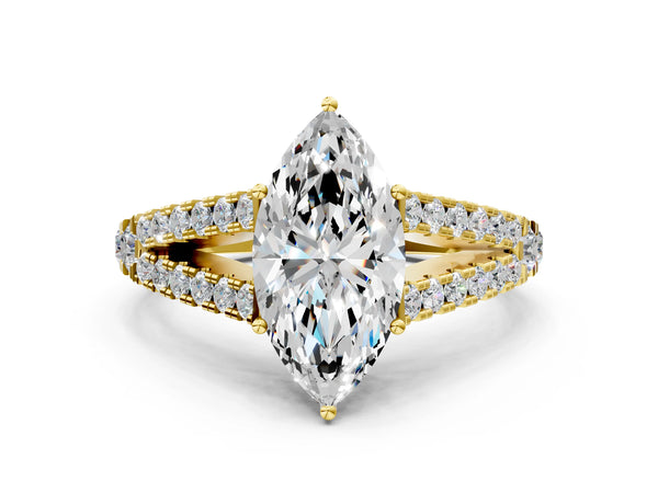 Yellow Gold Marquise Solitaire Engagement Ring Setting with Graduated Pave Split Shank