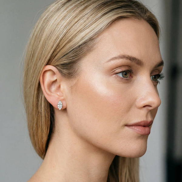 Yellow gold Marquise Cut Diamond Stud Earrings