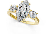 Yellow gold Marquise Cut Diamond Three-Stone Engagement Ring with Prong Setting and Pavé Band_4