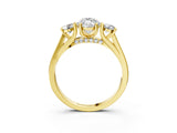 Yellow gold Marquise Cut Diamond Three-Stone Engagement Ring with Prong Setting and Pavé Band_6