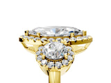 Yellow gold Marquise Cut Diamond Three-Stone Halo Ring with Prong Setting and Pavé Accents_14
