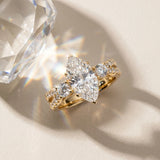 Yellow gold Marquise Cut Diamond Three-Stone Ring with Pavé Split Shank and Four-Prong Setting_122