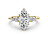 Yellow gold Marquise Cut Diamond Three-Stone Ring with Pear Side Stones and Four-Prong Setting_104
