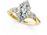 10K Yellow Gold 4.04 Carat E VVS2 Marquise Diamond Three-Stone Ring with Pear Side Stones and Four-Prong Setting