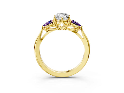 Yellow gold Marquise Cut Diamond Three-Stone Ring with Pear with Amethyst side stone Side Stones and Prong Setting_3