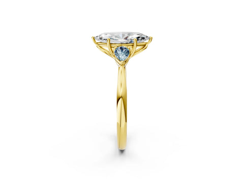 Yellow gold Marquise Cut Diamond Three-Stone Ring with Pear with Aquamarine side stone Side Stones and Prong Setting_2
