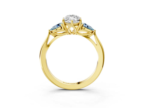 Yellow gold Marquise Cut Diamond Three-Stone Ring with Pear with Aquamarine side stone Side Stones and Prong Setting_3