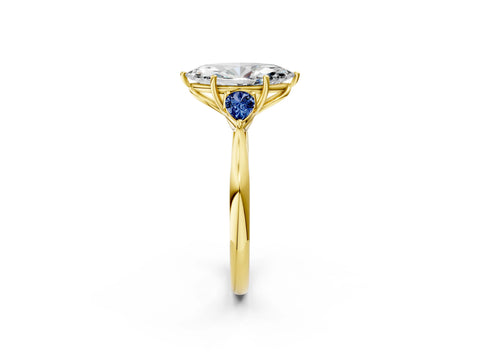 Yellow gold Marquise Cut Diamond Three-Stone Ring with Pear with Blue Sapphire side stone Side Stones and Prong Setting_2