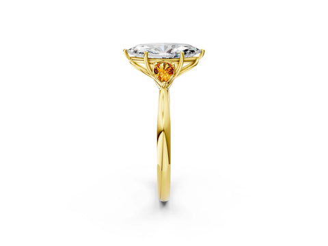 Yellow gold Marquise Cut Diamond Three-Stone Ring with Pear with Citrine side stone Side Stones and Prong Setting_2