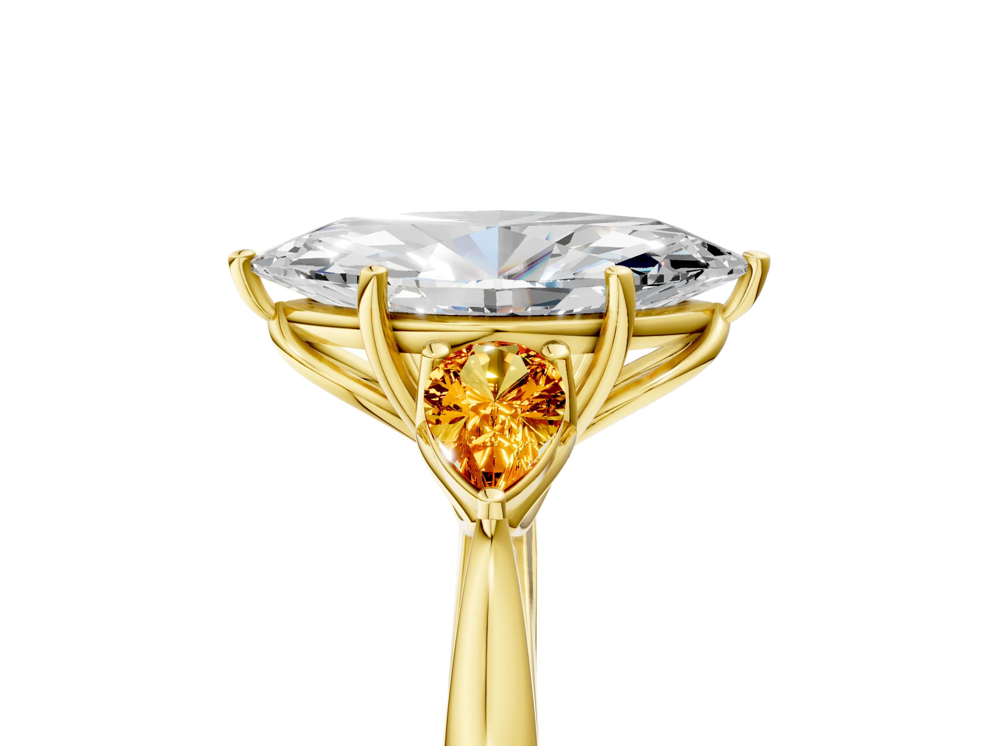 Yellow gold Marquise Cut Diamond Three-Stone Ring with Pear with Citrine side stone Side Stones and Prong Setting_5