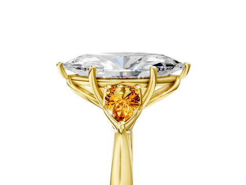 Yellow gold Marquise Cut Diamond Three-Stone Ring with Pear with Citrine side stone Side Stones and Prong Setting_5
