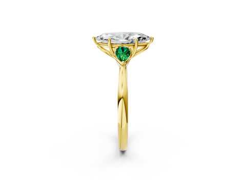 Yellow gold Marquise Cut Diamond Three-Stone Ring with Pear with Emerald side stone Side Stones and Prong Setting_2