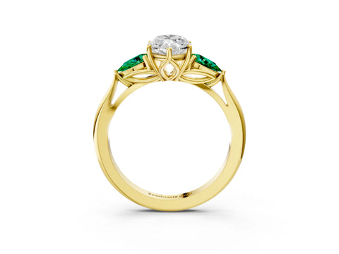 Yellow gold Marquise Cut Diamond Three-Stone Ring with Pear with Emerald side stone Side Stones and Prong Setting_3