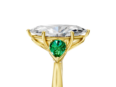 Yellow gold Marquise Cut Diamond Three-Stone Ring with Pear with Emerald side stone Side Stones and Prong Setting_5