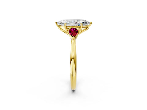 Yellow gold Marquise Cut Diamond Three-Stone Ring with Pear with Garnet side stone Side Stones and Prong Setting_2