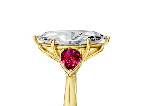 Yellow gold Marquise Cut Diamond Three-Stone Ring with Pear with Garnet side stone Side Stones and Prong Setting_5