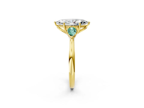 Yellow gold Marquise Cut Diamond Three-Stone Ring with Pear with Green Sapphire side stone Side Stones and Prong Setting_2