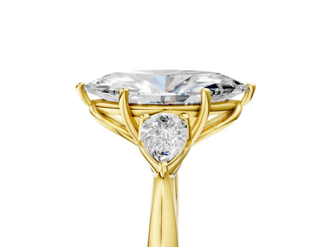 Yellow gold Marquise Cut Diamond Three-Stone Ring with Pear with Moissanite side stone Side Stones and Prong Setting_5