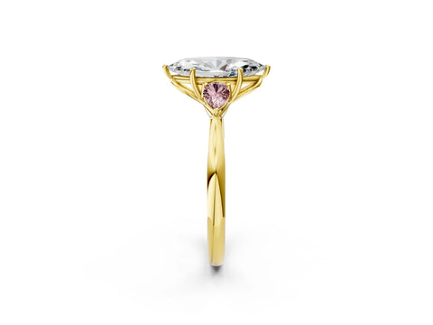 Yellow gold Marquise Cut Diamond Three-Stone Ring with Pear with Morganite side stone Side Stones and Prong Setting_2