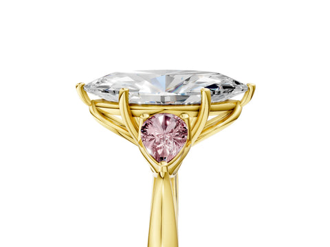 Yellow gold Marquise Cut Diamond Three-Stone Ring with Pear with Morganite side stone Side Stones and Prong Setting_5