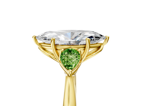 Yellow gold Marquise Cut Diamond Three-Stone Ring with Pear with Peridot side stone Side Stones and Prong Setting_5