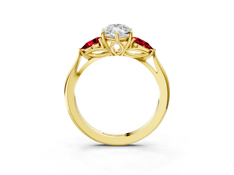 Yellow gold Marquise Cut Diamond Three-Stone Ring with Pear with Ruby side stone Side Stones and Prong Setting_3