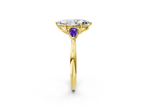 Yellow gold Marquise Cut Diamond Three-Stone Ring with Pear with Tanzanite side stone Side Stones and Prong Setting_2