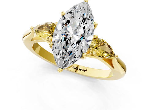 Yellow gold Marquise Cut Diamond Three-Stone Ring with Pear with Yellow Sapphire side stone Side Stones and Prong Setting_1