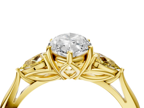 Yellow gold Marquise Cut Diamond Three-Stone Ring with Pear with Yellow Sapphire side stone Side Stones and Prong Setting_4