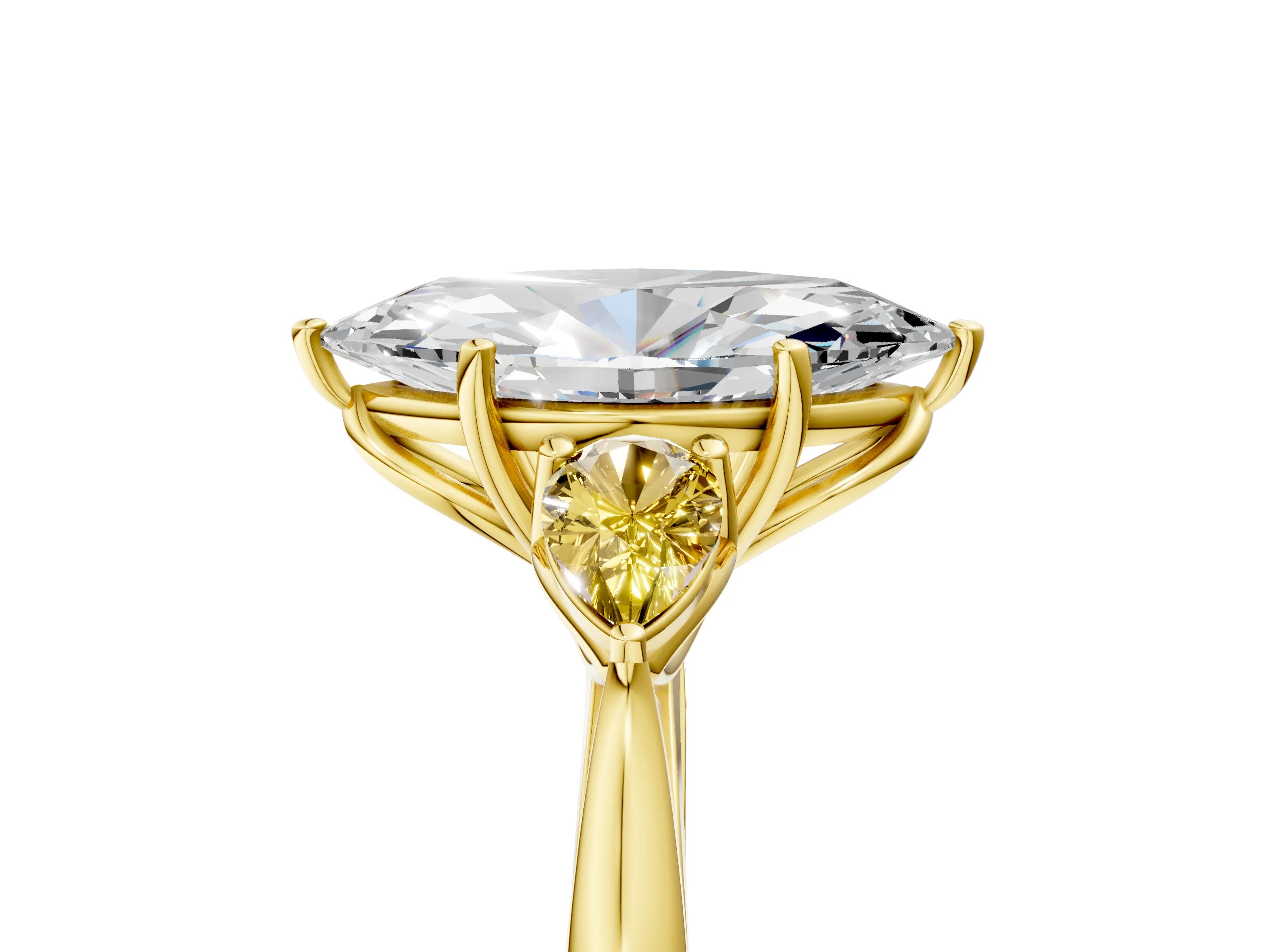 Yellow gold Marquise Cut Diamond Three-Stone Ring with Pear with Yellow Sapphire side stone Side Stones and Prong Setting_5