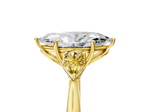 Yellow gold Marquise Cut Diamond Three-Stone Ring with Pear with Yellow Sapphire side stone Side Stones and Prong Setting_5