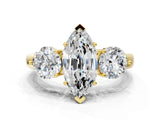 Yellow gold Marquise Cut Diamond Three-Stone Ring with Prong Setting and Classic Band_123