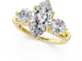 Yellow gold Marquise Cut Diamond Three-Stone Ring with Prong Setting and Pavé Band_4
