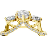 Yellow gold Marquise Cut Diamond Three-Stone Ring with Prong Setting and Pavé Band_7