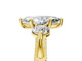 Yellow gold Marquise Cut Diamond Three-Stone Ring with Prong Setting and Pavé Band_8
