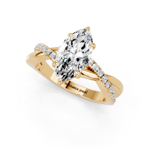 Yellow gold Marquise Cut Diamond Twist Band Solitaire with Prong Setting_15