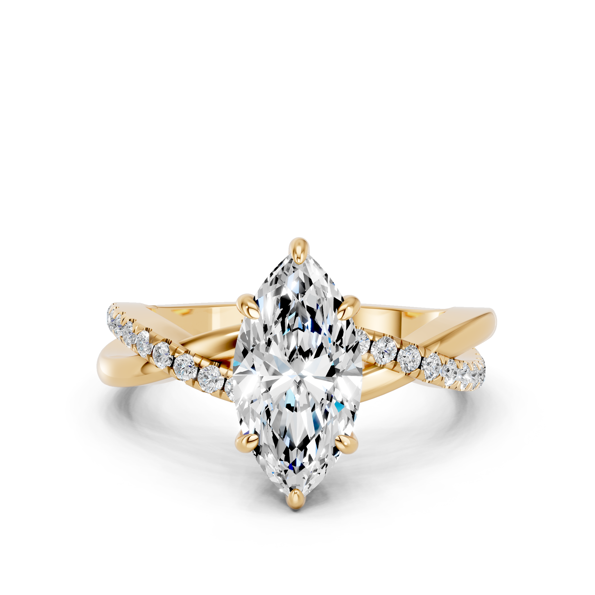 Yellow gold Marquise Cut Diamond Twist Band Solitaire with Prong Setting_23
