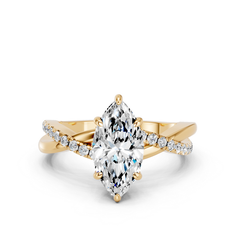 Yellow gold Marquise Cut Diamond Twist Band Solitaire with Prong Setting_23