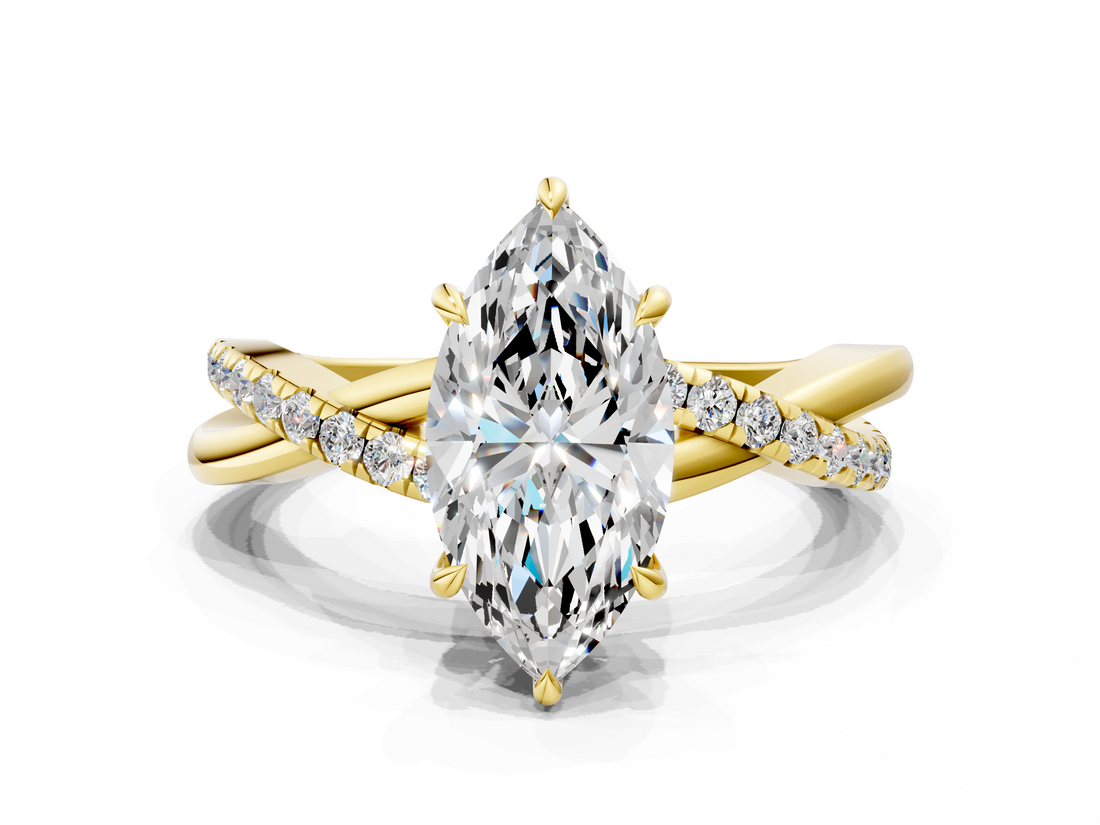 Yellow gold Marquise Cut Diamond Twisted Band with Pavé Setting and Four-Prong Setting_63