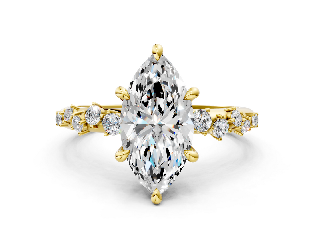 Yellow gold Marquise Cut Diamond Vine Band with Four-Prong Setting_74