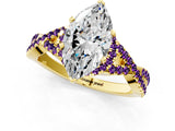Yellow gold Marquise Cut Diamond with Amethyst side stone Halo Twist Band Solitaire Prong Setting Ring_13