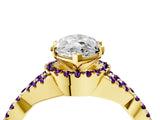 Yellow gold Marquise Cut Diamond with Amethyst side stone Halo Twist Band Solitaire Prong Setting Ring_16