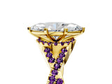Yellow gold Marquise Cut Diamond with Amethyst side stone Halo Twist Band Solitaire Prong Setting Ring_17