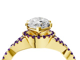 Yellow gold Marquise Cut Diamond with Amethyst side stone Halo Twist Band Solitaire Prong Setting Ring_46