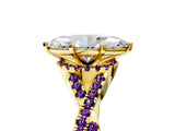 Yellow gold Marquise Cut Diamond with Amethyst side stone Halo Twist Band Solitaire Prong Setting Ring_47