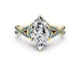 Yellow gold Marquise Cut Diamond with Aquamarine side stone Halo Twist Band Solitaire Prong Setting Ring_24