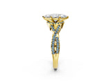 Yellow gold Marquise Cut Diamond with Aquamarine side stone Halo Twist Band Solitaire Prong Setting Ring_26